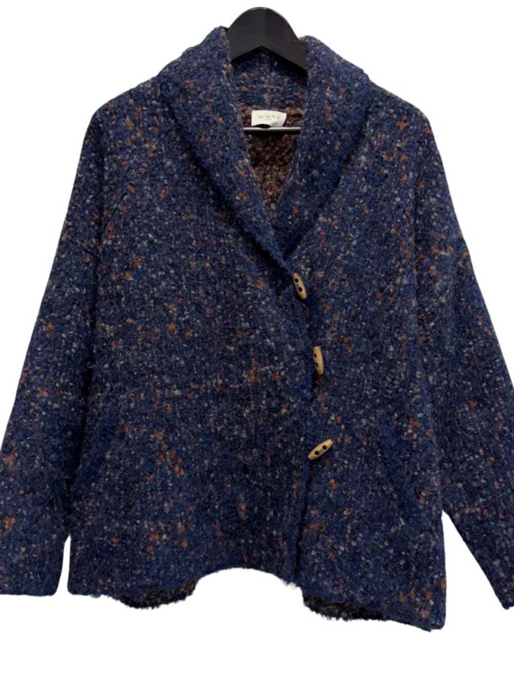 WRAP London Alpaca Shawl Collar Boucle Navy Chunky Cardigan Size Medium
